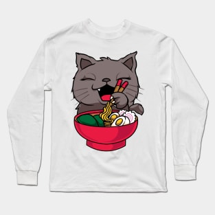 Cute & Funny Anime Kitty Ramen Kawaii Cat Long Sleeve T-Shirt